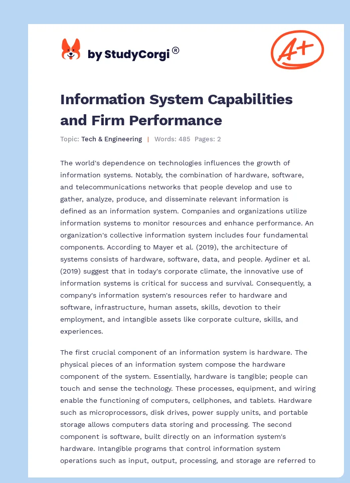 Information System Capabilities and Firm Performance. Page 1