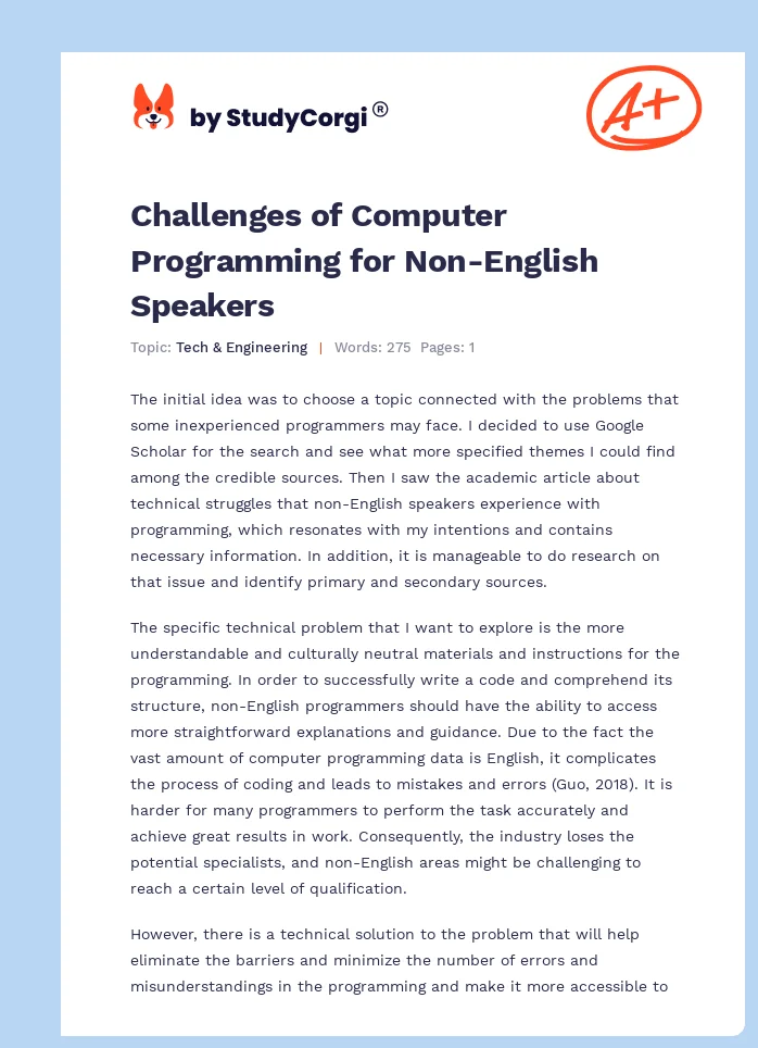 Computer Programming for Non-English Speakers. Page 1