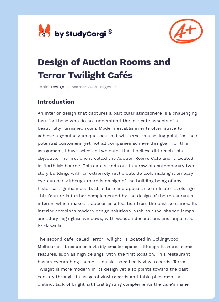 Design of Auction Rooms and Terror Twilight Cafés. Page 1