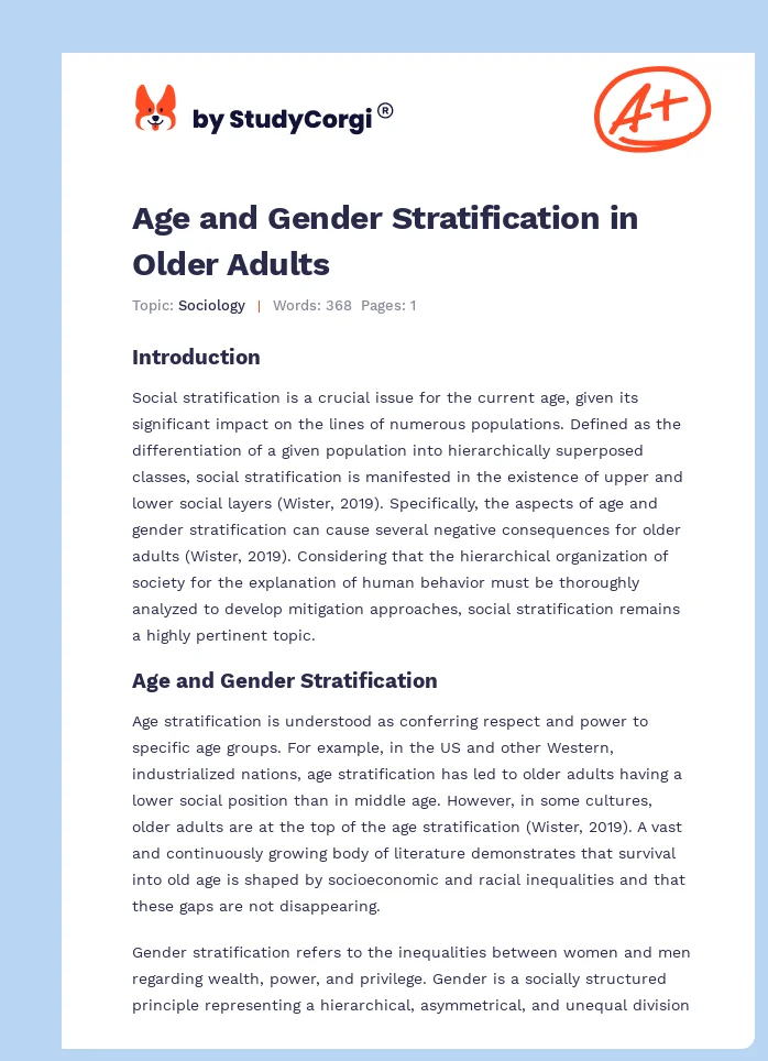 Age and Gender Stratification in Older Adults. Page 1