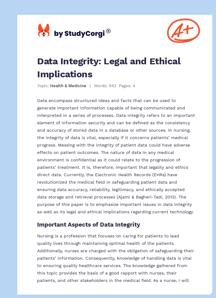Data Integrity: Legal and Ethical Implications. Page 1