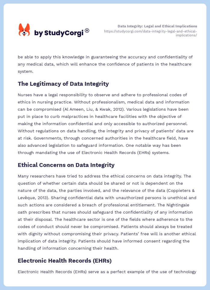 Data Integrity: Legal and Ethical Implications. Page 2