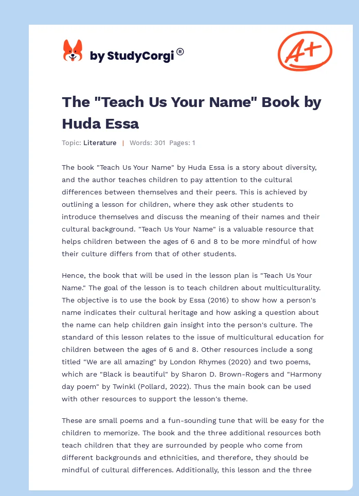 The "Teach Us Your Name" Book by Huda Essa. Page 1