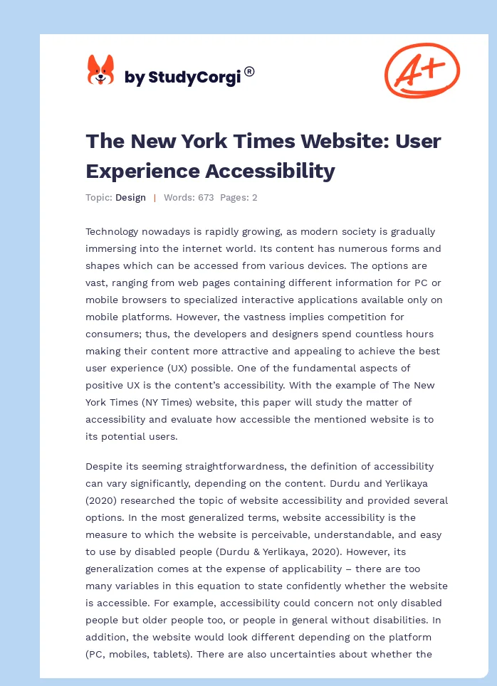 The New York Times Website: User Experience Accessibility. Page 1