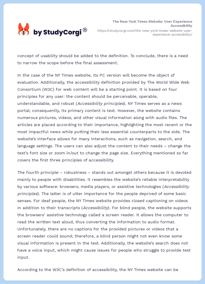The New York Times Website: User Experience Accessibility. Page 2