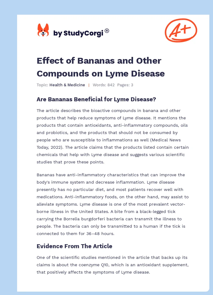 Effect of Bananas and Other Compounds on Lyme Disease. Page 1