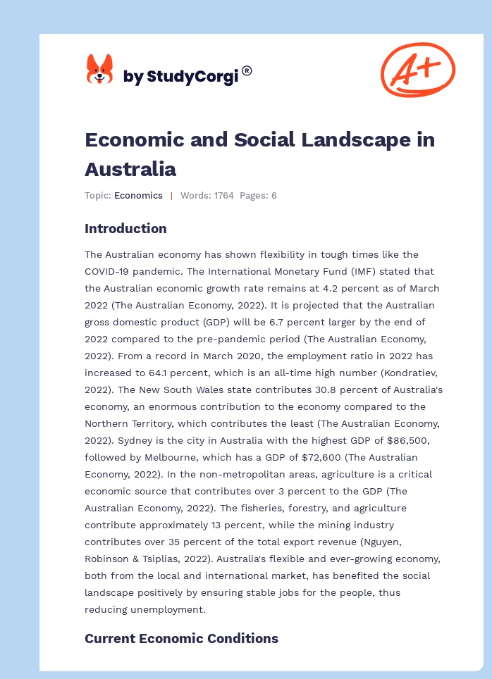 Economic and Social Landscape in Australia. Page 1