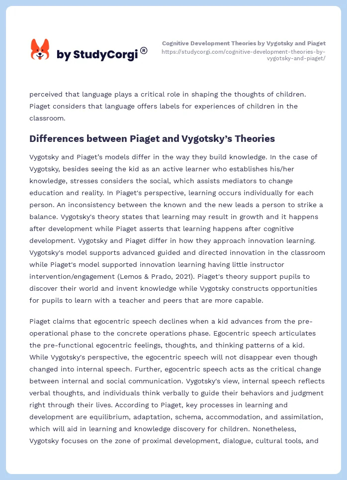 Cognitive Development Theories by Vygotsky and Piaget. Page 2