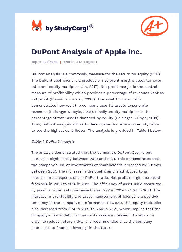 DuPont Analysis of Apple Inc.. Page 1