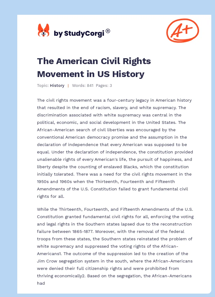 The American Civil Rights Movement in US History. Page 1