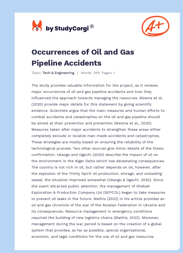 Occurrences of Oil and Gas Pipeline Accidents. Page 1