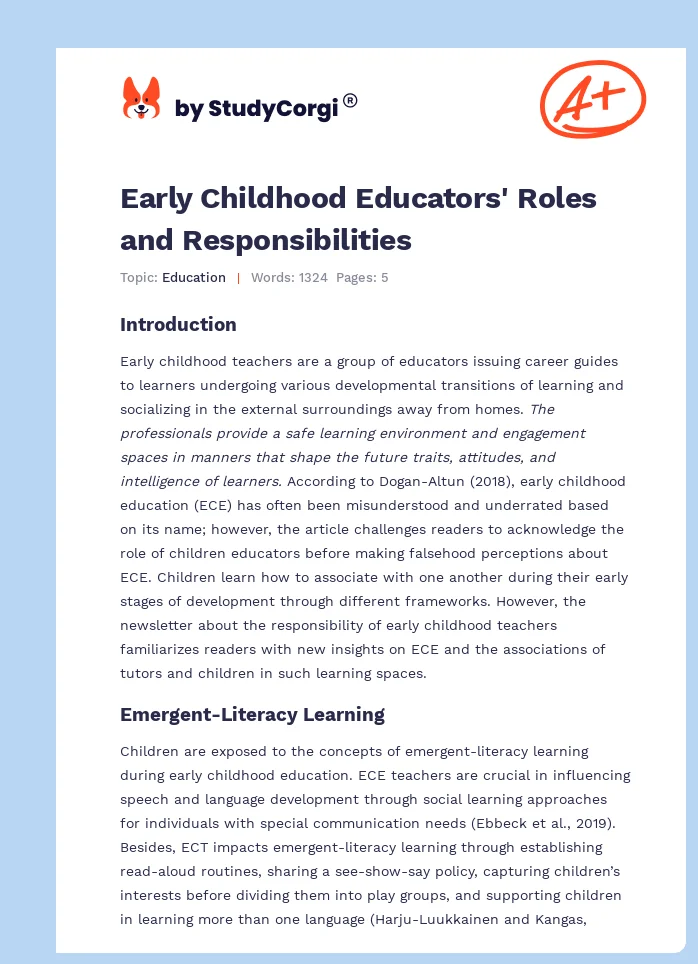 Early Childhood Educators' Roles and Responsibilities. Page 1