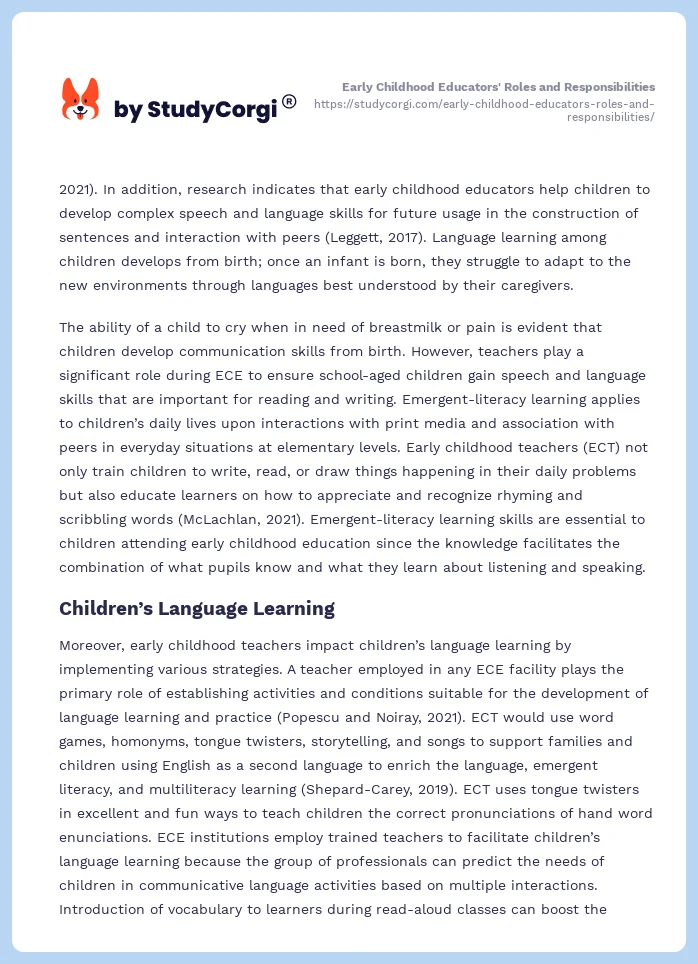 Early Childhood Educators' Roles and Responsibilities. Page 2