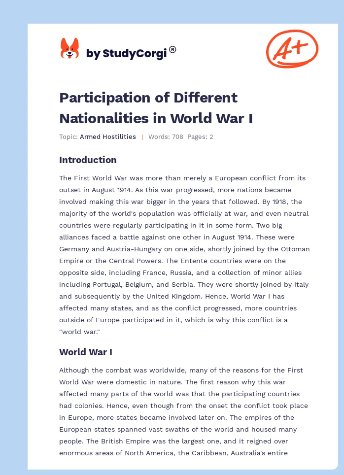 Participation of Different Nationalities in World War I. Page 1