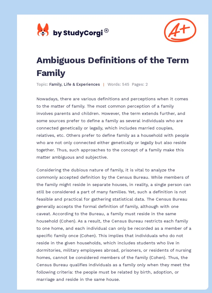 Ambiguous Definitions of the Term Family. Page 1