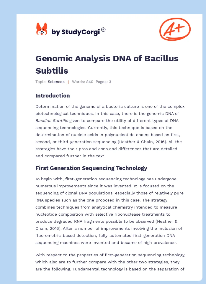 Genomic Analysis DNA of Bacillus Subtilis. Page 1