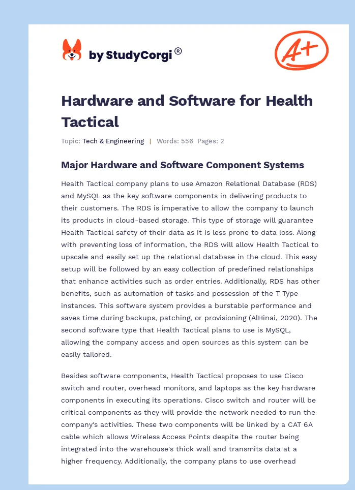 Hardware and Software for Health Tactical. Page 1