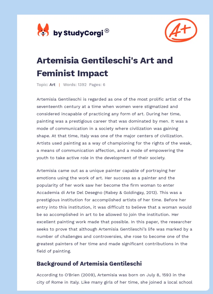Artemisia Gentileschi's Art and Feminist Impact. Page 1