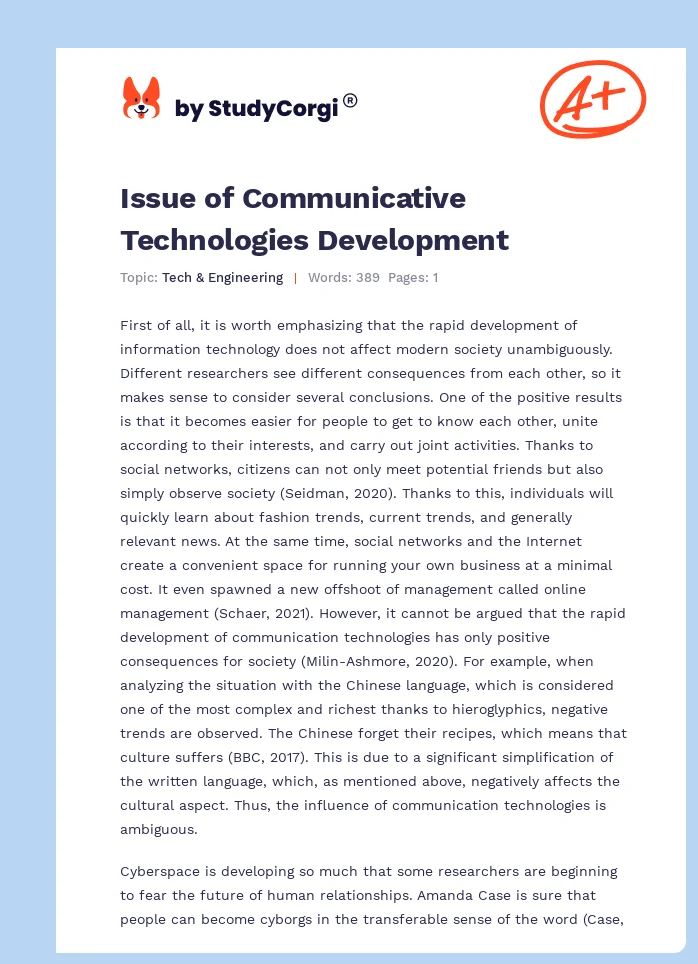 Issue of Communicative Technologies Development. Page 1