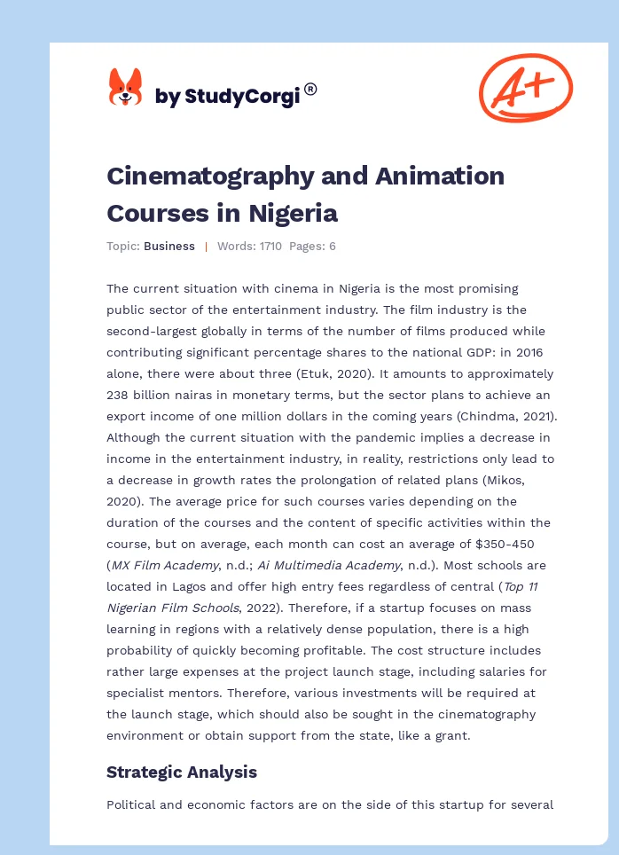 Cinematography and Animation Courses in Nigeria. Page 1