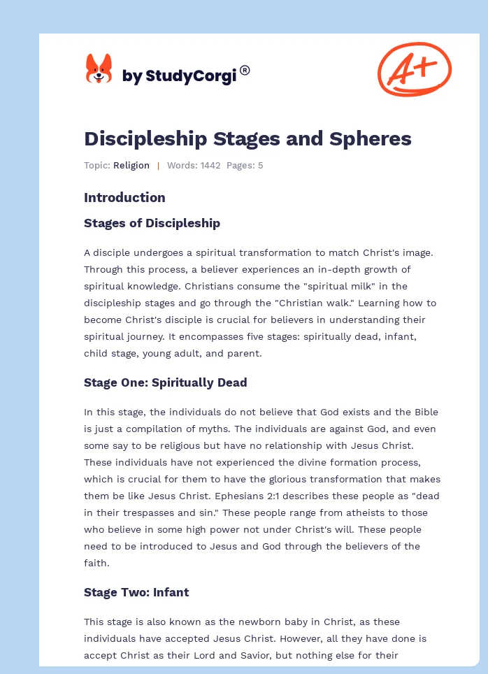 Discipleship Stages and Spheres. Page 1