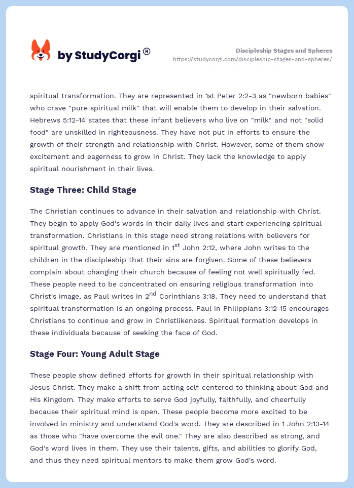 Discipleship Stages and Spheres. Page 2