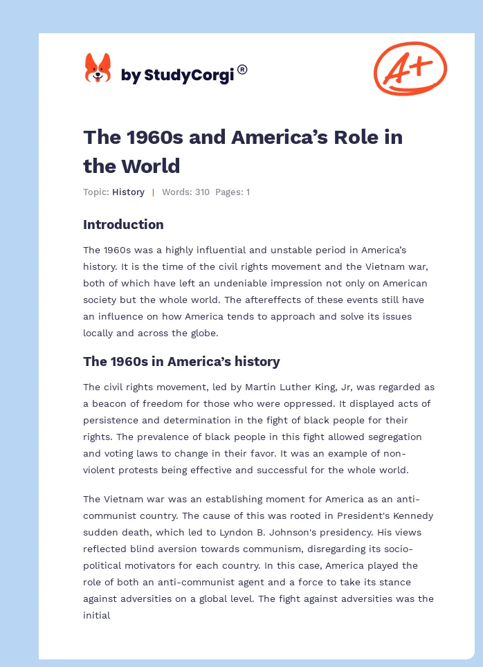 The 1960s and America’s Role in the World. Page 1