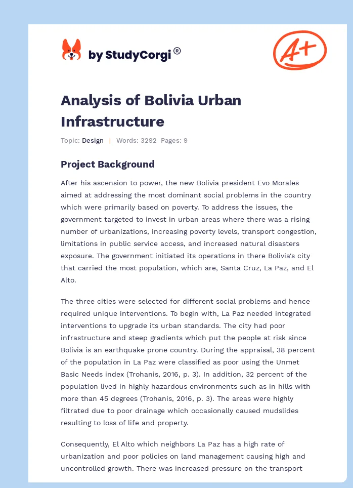 Analysis of Bolivia Urban Infrastructure. Page 1