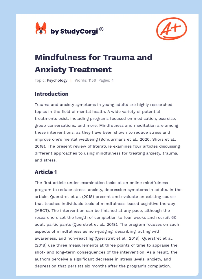 Mindfulness for Trauma and Anxiety Treatment. Page 1