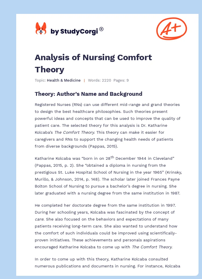 Analysis of Nursing Comfort Theory. Page 1