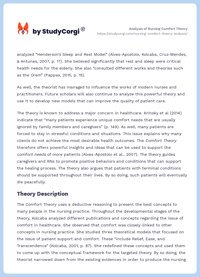 Analysis of Nursing Comfort Theory. Page 2