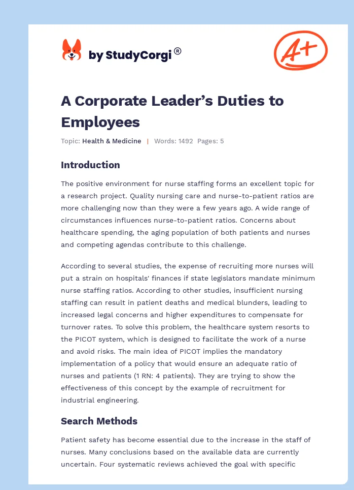 A Corporate Leader’s Duties to Employees. Page 1