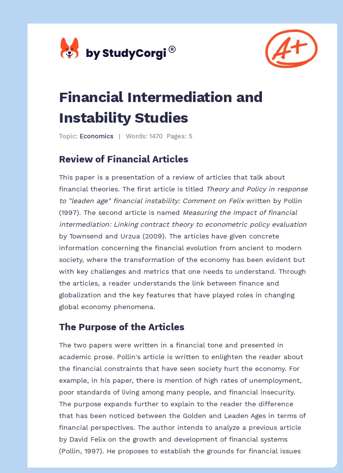 Financial Intermediation and Instability Studies. Page 1