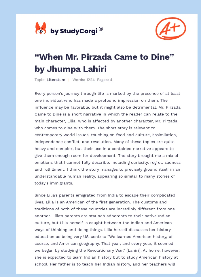 “When Mr. Pirzada Came to Dine” by Jhumpa Lahiri. Page 1