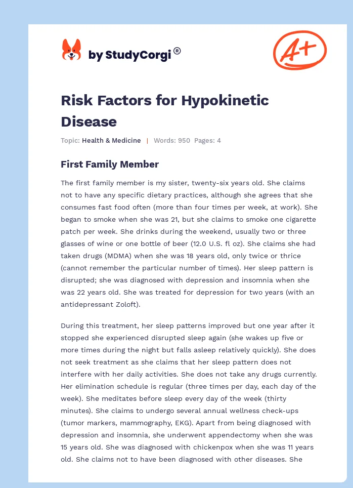 Risk Factors for Hypokinetic Disease. Page 1