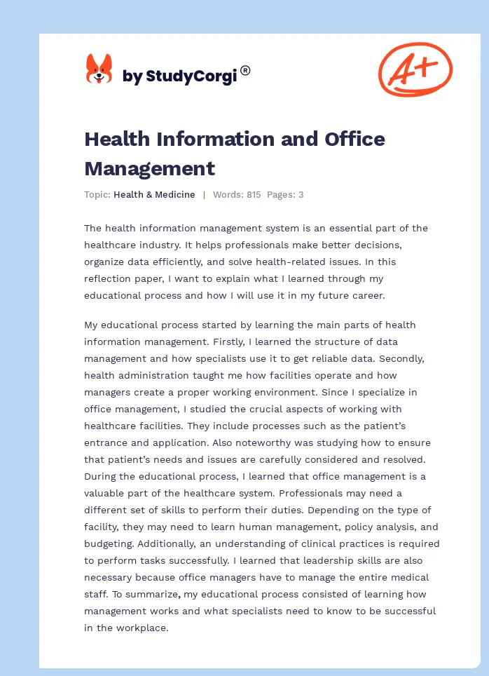 Health Information and Office Management. Page 1