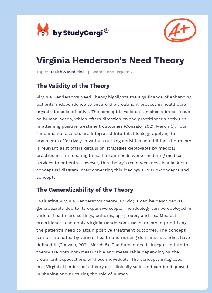Virginia Henderson's Need Theory. Page 1