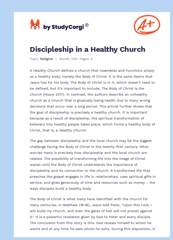 Discipleship in a Healthy Church. Page 1