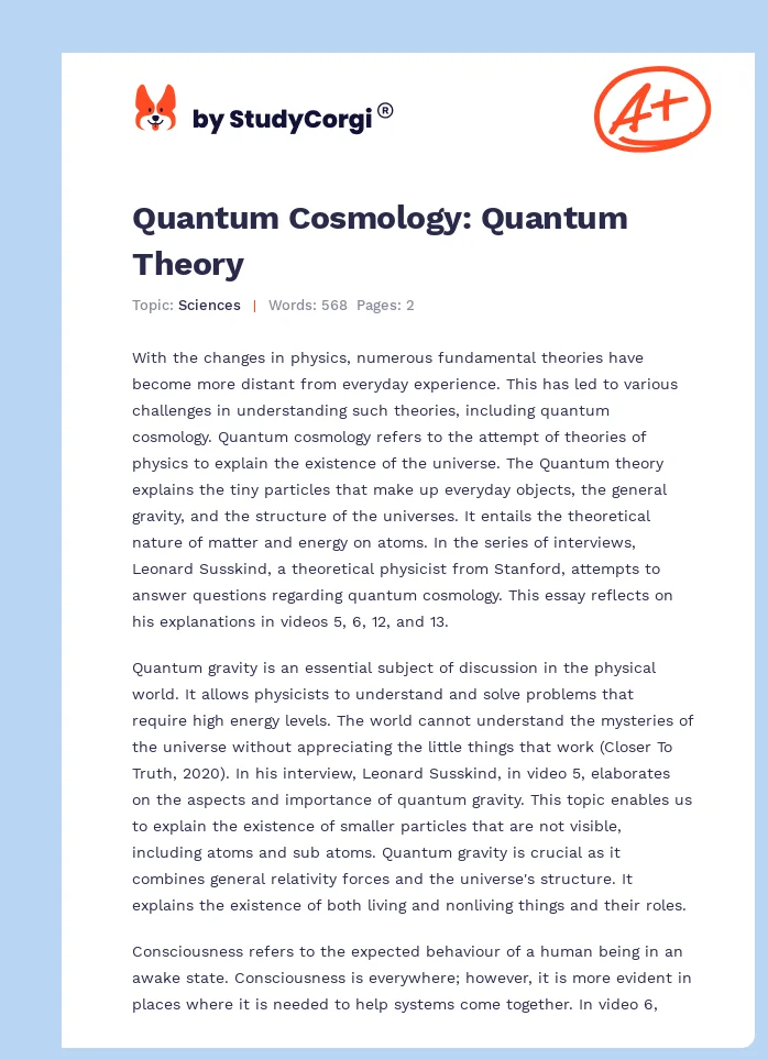 Quantum Cosmology: Quantum Theory. Page 1