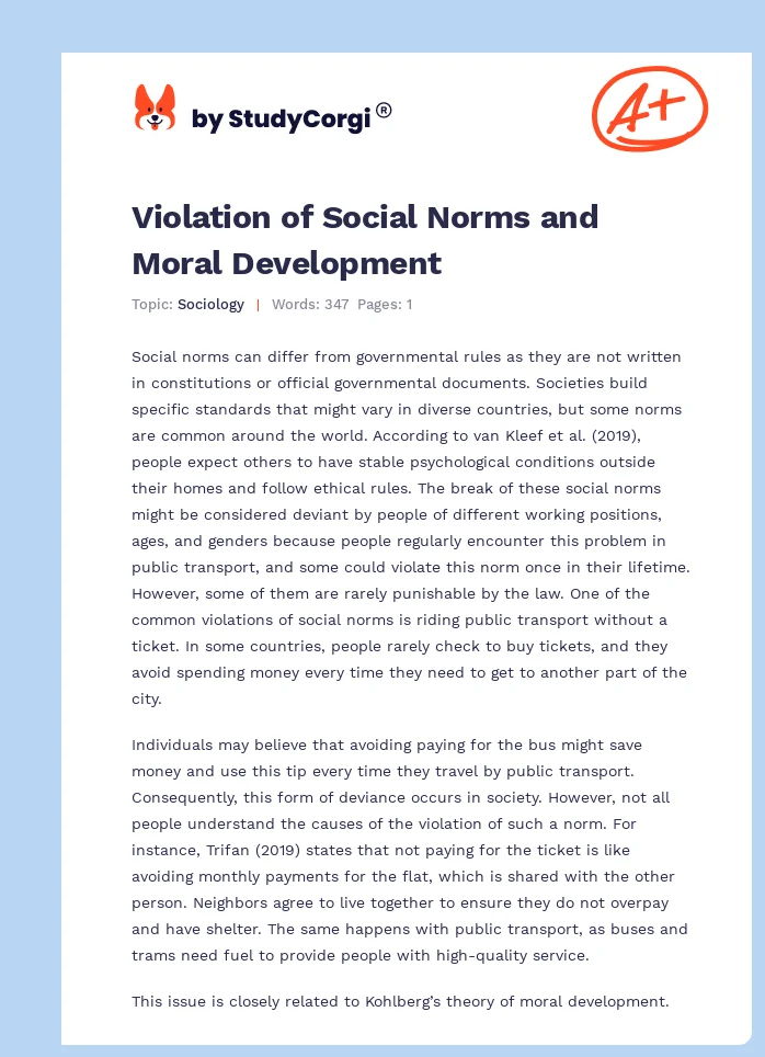 Violation of Social Norms and Moral Development. Page 1