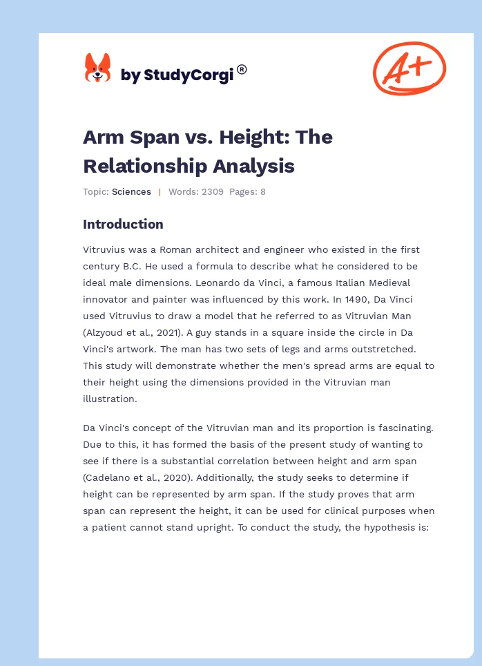 Arm Span vs. Height: The Relationship Analysis. Page 1