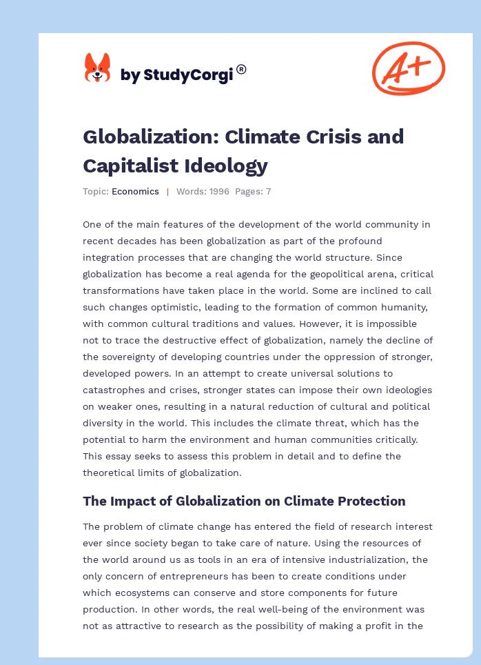 Globalization: Climate Crisis and Capitalist Ideology. Page 1