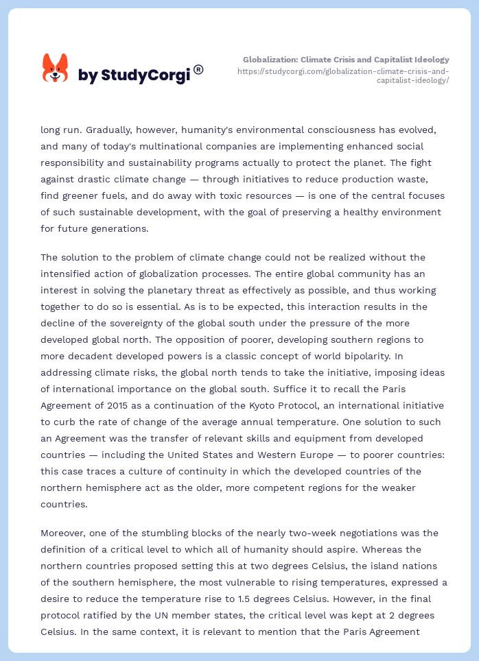 Globalization: Climate Crisis and Capitalist Ideology. Page 2