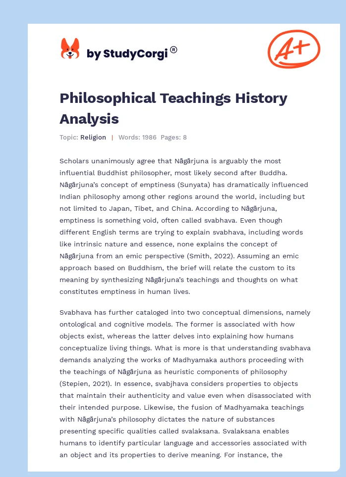 Philosophical Teachings History Analysis. Page 1