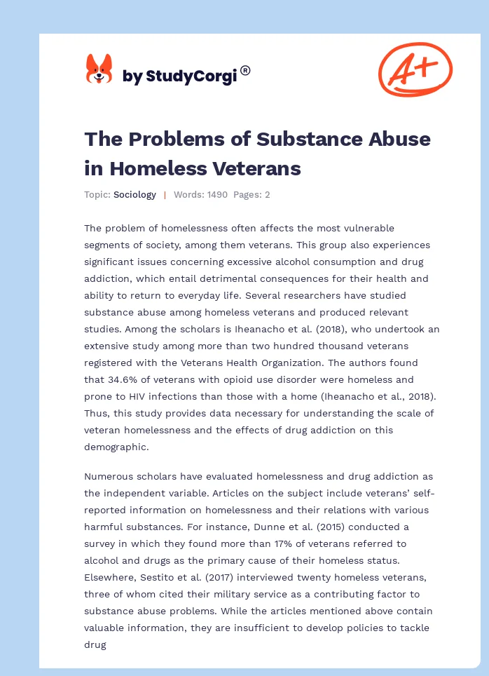 The Problems of Substance Abuse in Homeless Veterans. Page 1