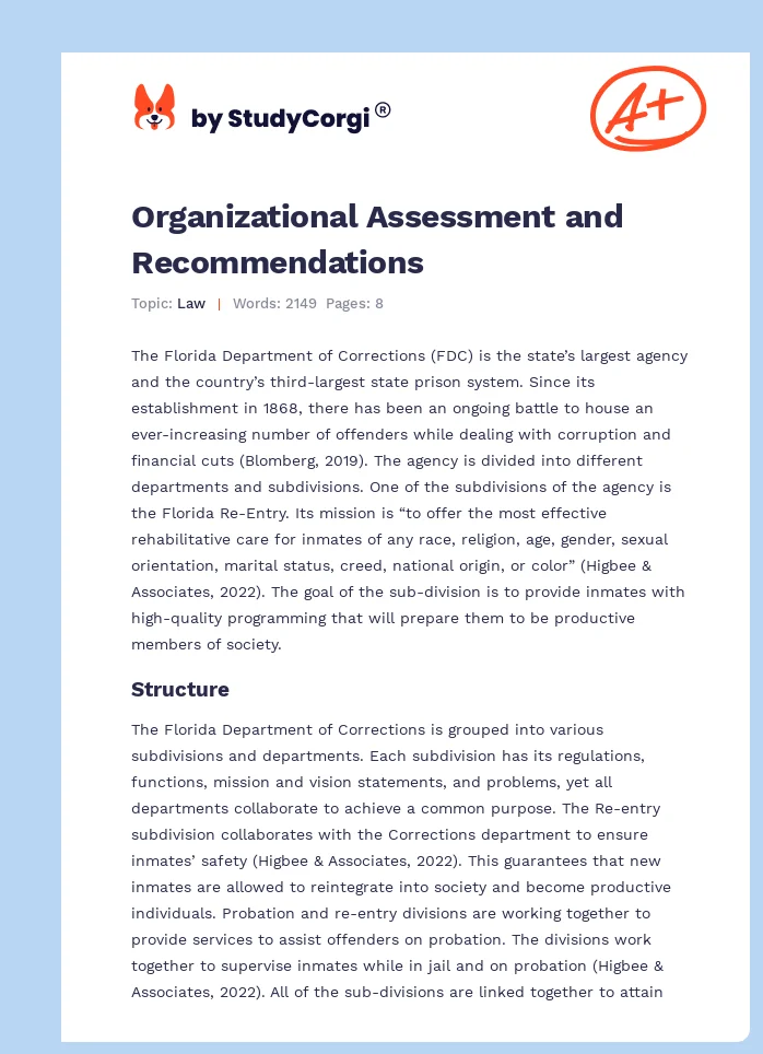 Organizational Assessment and Recommendations. Page 1