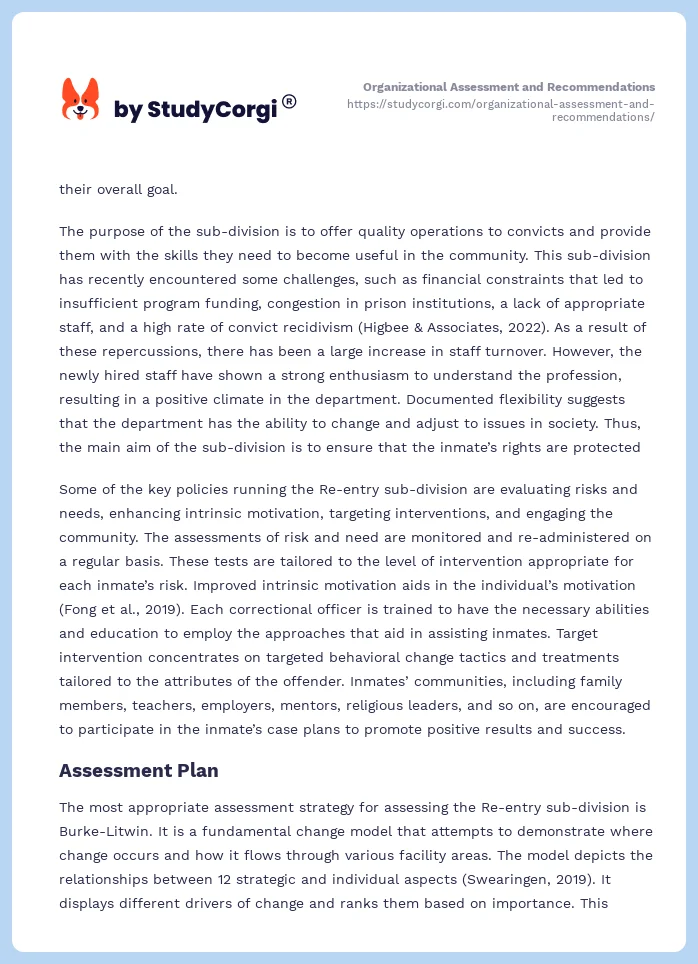 Organizational Assessment and Recommendations. Page 2