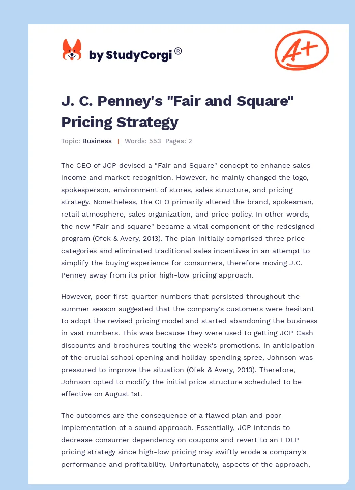 J. C. Penney's "Fair and Square" Pricing Strategy. Page 1