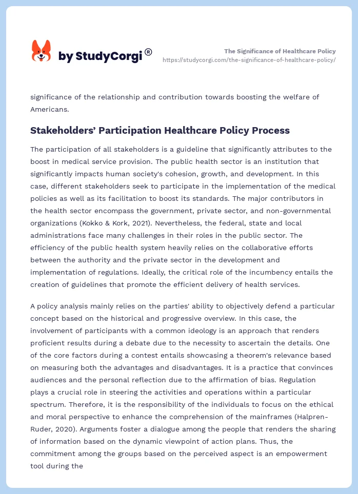 The Significance of Healthcare Policy. Page 2
