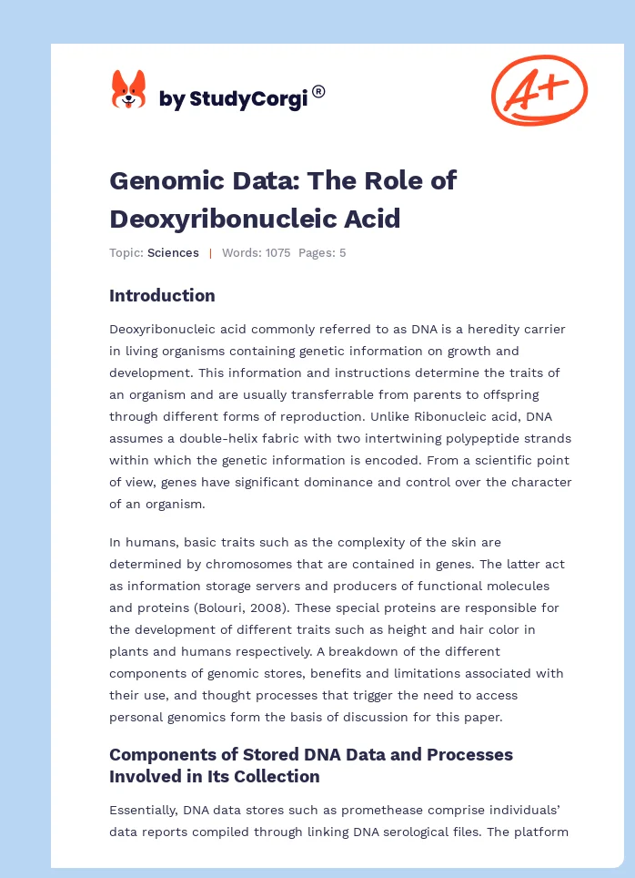 Genomic Data: The Role of Deoxyribonucleic Acid. Page 1